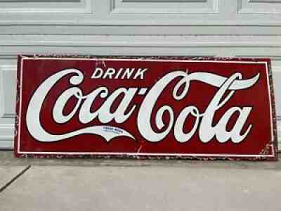 VINTAGE 1930s AUTHENTIC PORCELAIN ON METAL COCA-COLA SIGN: 45â? X 18â?