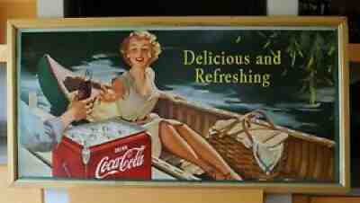 VINTAGE 1953 Cardboard Double Sided 27 x 56 Coca Cola Advertising