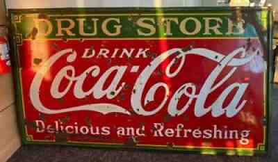 Large vintage coca cola porcelain sign 8ft. by 5 ft.