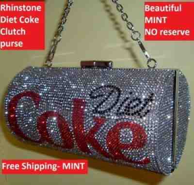 Coca Cola Diet Coke RHINESTONE Coke CLUTCH Purse & Crossover Chain MINT