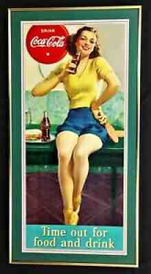 Coca Cola 1938 Gorgeous Table Tennis Girl Cardboard Hanger -Triple Matted/Framed