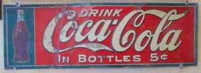 ORIGINAL 1916 COCA COLA METAL TIN SIGN 1920's 1915 BOTTLE ERROR