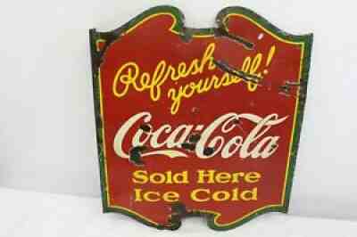 Vintage Original 1920's Coca-Cola Porcelain Flange Sign Soda Advertising