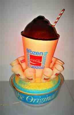 Coca Cola Original Rotating Lighted Frozen Coca Cola Ad Sign w/10 Orig Wax Cups