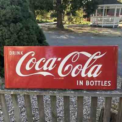 Vintage â??Drink Coca Cola In Bottlesâ? Sleigh Sled 43â? Metal 1956 ORIGINAL Sign