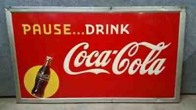 HUGE VINTAGE 1948 COCA COLA SIGN Pause Drink Coca Cola EMBOSSED STEEL WILL SHIP!