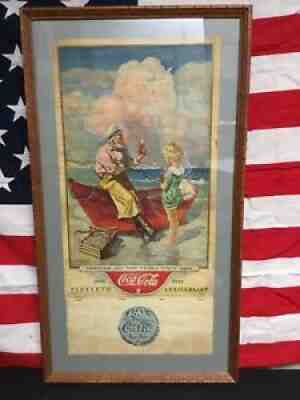 Rare Vintage 1936 Coca Cola Calendar 50th Anniversary 1886-1936 Original Framed.