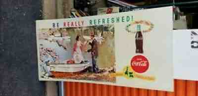 VINTAGE Cardboard drink coca cola be really refreshed country store sign 27 x 56
