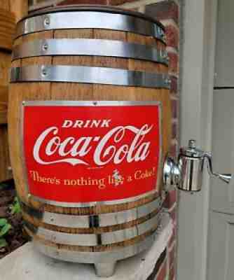 Rare Vtg Small Coca-Cola Coke Soda Barrel Keg Dispenser w/Advertising Sign c1957
