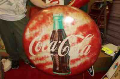 Large Vintage 1953 Coca Cola Soda Pop Gas Oil 36" Metal Button Sign