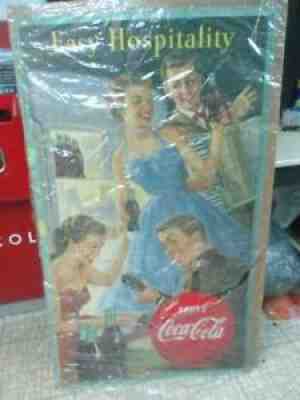 ORIGINAL 1940'S COCA COLA GIRL CARDBOARD POSTER 51" X 29" "HOSPITALITY"