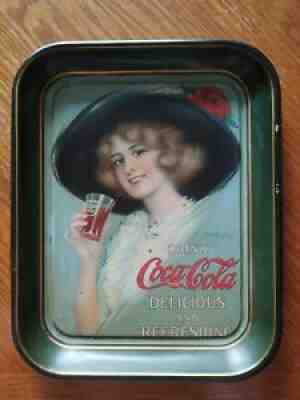 1912 Coca Cola Authentic Tray- Woman in Hat with Red Flower ~ NOT A REPRODUCTION