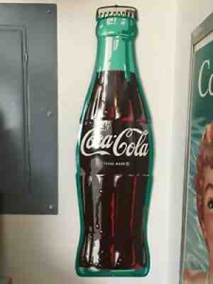COCA COLA TIN DIE CUT BOTTLE SIGN 1963 - MINTY !
