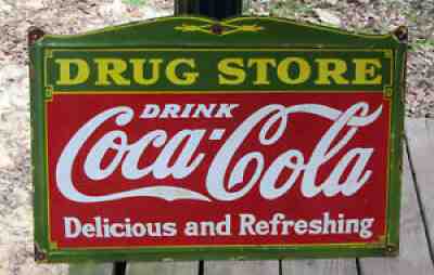>>Old Antique Porcelain "Drug Store" COCA COLA Sign 18" x 27" <<