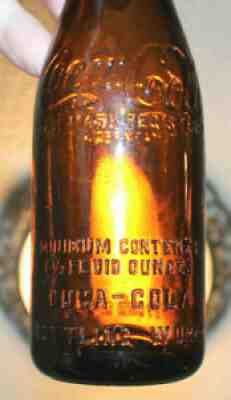 RARE STRAIGHT SIDE COCA COLA AMBER BOTTLE " HARTFORD CITY, IND " PORTER'S - R "