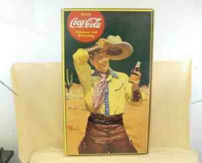 Vintage Coca-Cola Sign Cowboy Cardboard Advertising Soda Pop Bottle