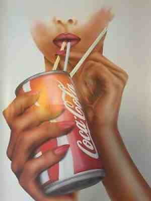 Coca Cola - Slurp Slurp - Authentic Original 1983 Lithograph Vintage Verkerke