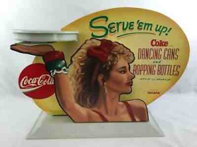 Vintage 1991 Coca Cola Stand-Up Cardboard Store Display with Tray Serve 'Em Up