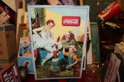 Vintage 1936 Coca Cola Circus Clown Soda Pop Gas Oil 27" Sign~Nice