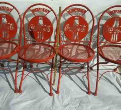 4 Vintage Coca Cola Classic Metal Folding Bistro/Patio Chairs Set.