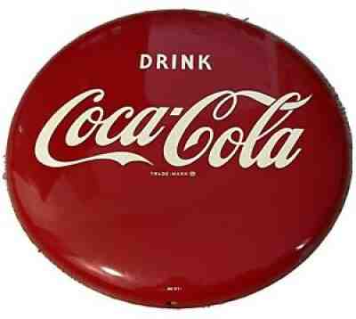 Vintage 1991 Drink Coca-Cola Company 12â? Red Metal Coke Button Sign