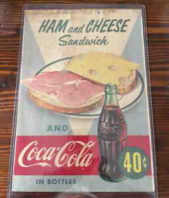 1952 VTG Authentic Lunch Counter Sign Ham & Cheese Sandwich and Coca Cola