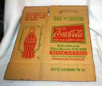 EARLY 1920's COCA COLA 6-PACK CARTON PAT 1924; COPYRIGHT 1929 UNUSED UNOPENED 