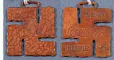 Pre-WWII Drink Coca-Cola in Bottles 5Â¢ Good Luck Symbol One Brass Watch Fob1A4-6