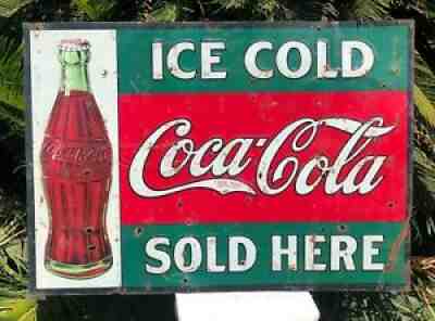 RARE 1920's ORIGINAL 1916 BOTTLE COCA COLA METAL EMBOSSED TIN SIGN