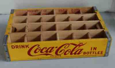 UNUSED 1968 Yellow COCA COLA 24 Bottle Case Wood Crate Carrier
