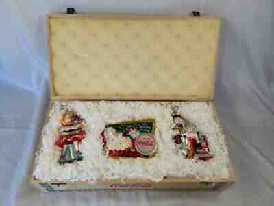 Kurt Adler " Polonaise " Coca-Cola Blown Glass Ornaments In Collectors Box