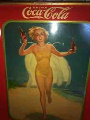 COCA COLAÂ  1937 SERVE TRAY.BLONDE RUNNING ON BEACH IN YELLOWÂ  2 PIECE SUIT GREAT