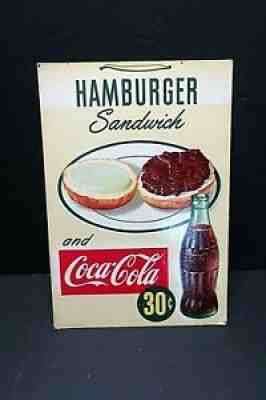 Vintage 1950s lunch counter COCA COLA Hamburger cardboard soda sign EX Cond