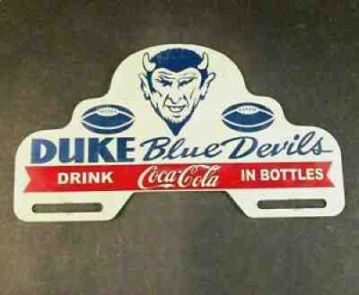 Vintag DUKE BLUE DEVILS COCA COLA LICENSE PLATE TOPPER Rare Old Advertising Sign