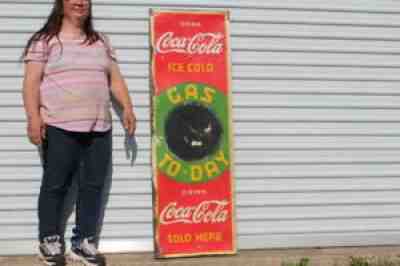 Rare Large Vintage 1936 Coca Cola Gas To-Day Soda Pop 54" Embossed Metal Sign
