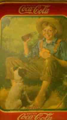 VINTAGE 1931 COCA-COLA TRAY "BOY FISHING WITH DOG" - Original - Not Repro