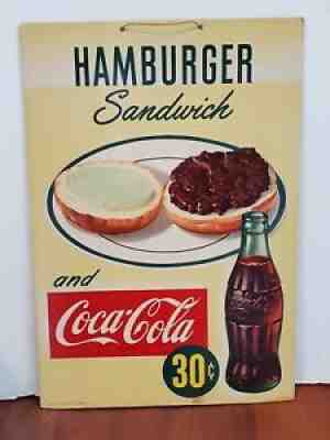 1951 Hamburger & Coca-Cola sign, 11" x 16", very good condition lunch diner sign