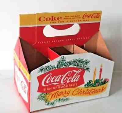 COCA COLA BOTTLE CARDBOARD CARRIER 50'S SIGN OF GOOD TASTE MERRY CHRISTMAS NOS