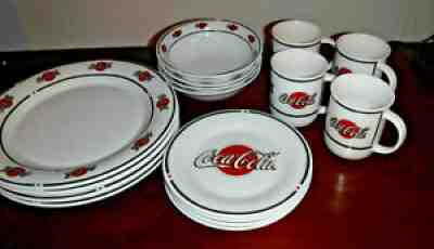 The Coca Cola Co 16 Pc Stoneware Dinnerware Set by Sakura 2002 GUC Rare Set