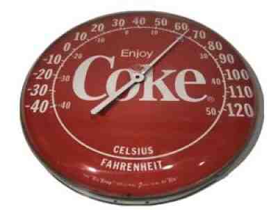 Vintage Coca-Cola 12" Wall Thermometer Tru-Temp Sign Button Working Enjoy Coke