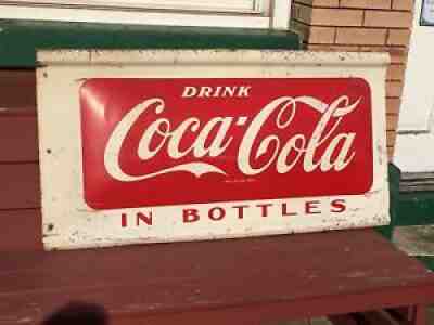 Large Vintage 1950â??s Drink Coca Cola in Bottles Metal Advertising Sign