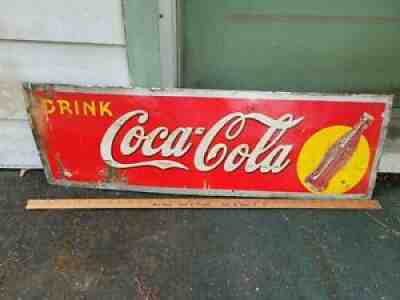 1937 Antique Drink Coca-Cola Yellow Dot Soda Bottle Sign Coke Pop Embossed