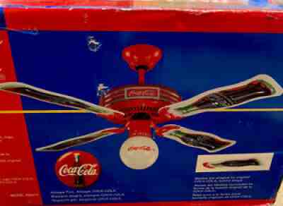 NEW Coca Cola CEILING FAN 44" Coke Globe Glass Metal Light Rare Downrod Fan