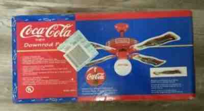 NEW Coca Cola CEILING FAN 44" Coke Globe Glass Light Rare Downrod Fan NOS
