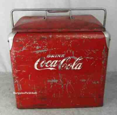 Vintage 1950s Coca Cola Carry Picnic Cooler Ice Chest w Bottle Opener