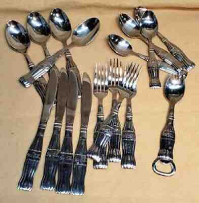 Gibson COCA-COLA Bottle Handle Silverware Flatware Stainless Set of 17 Pcs Coke