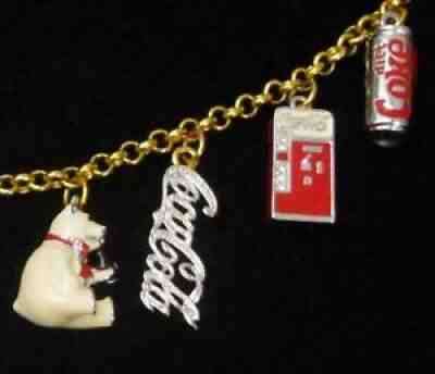 COCA COLA Jewelry Charm Bracelet 24K Gold AUSTRIAN CRYSTALS 7 1/2" Certificate