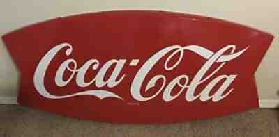 Very Rare Original Large Vintage Coca Cola Fishtail Sign In Excellent Condition