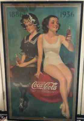 Vintage ORIGINAL 1936 Coca-Cola 50th Anniversary Cardboard Sign Prof. Framed