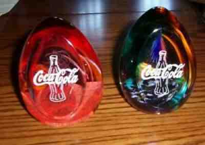 Scotland Caithness Glass Paperweight Egg Matching Pair #11 of 350 Coca Cola 2000